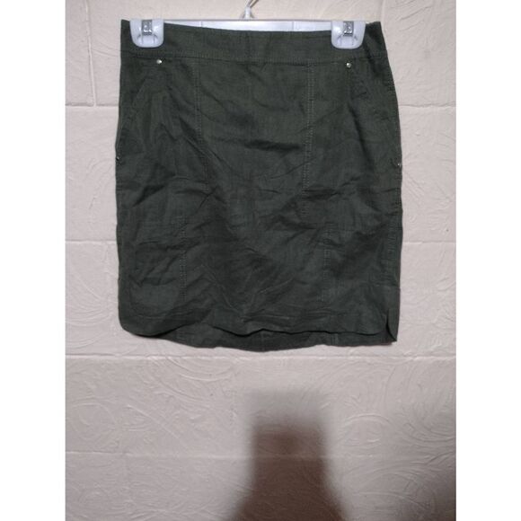 WHBM White House Black Market Size 2 Green Linen Blend Zipper Skirt - Picture 1 of 4